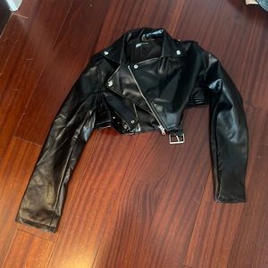Cropped black faux leather jacket